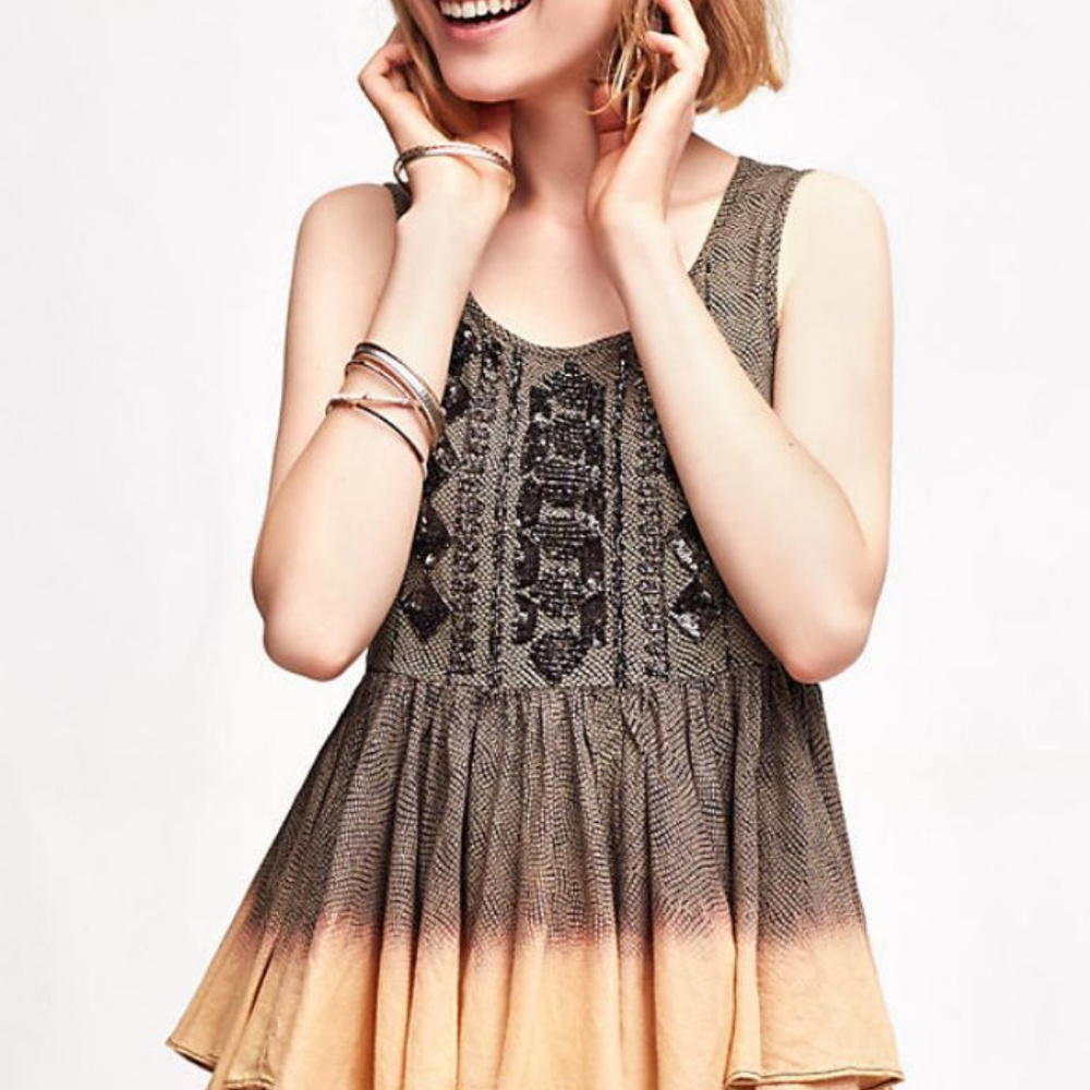Anthropologie Suva Swing Tank Beaded Peplum Sleeveless Top By Akemi + Kin Size S